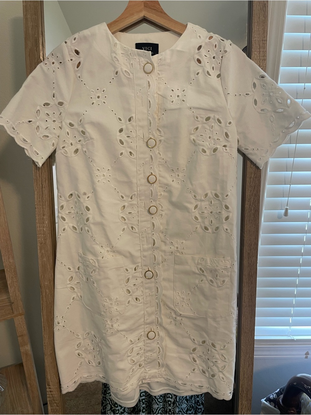 Vici White Eyelet Button-Front Casual Dress